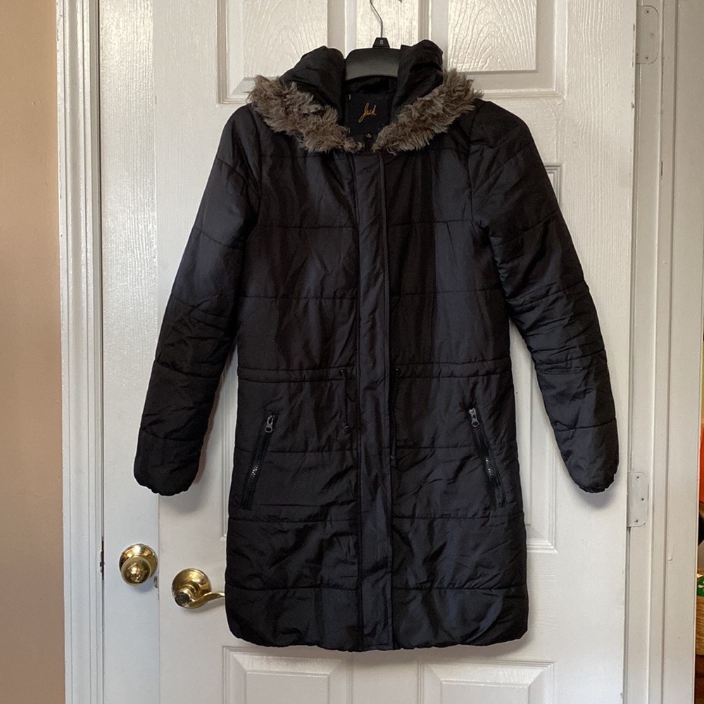 Jack by BB Dakota Black Puffer Jacket Faux Fur Hooded Hood
